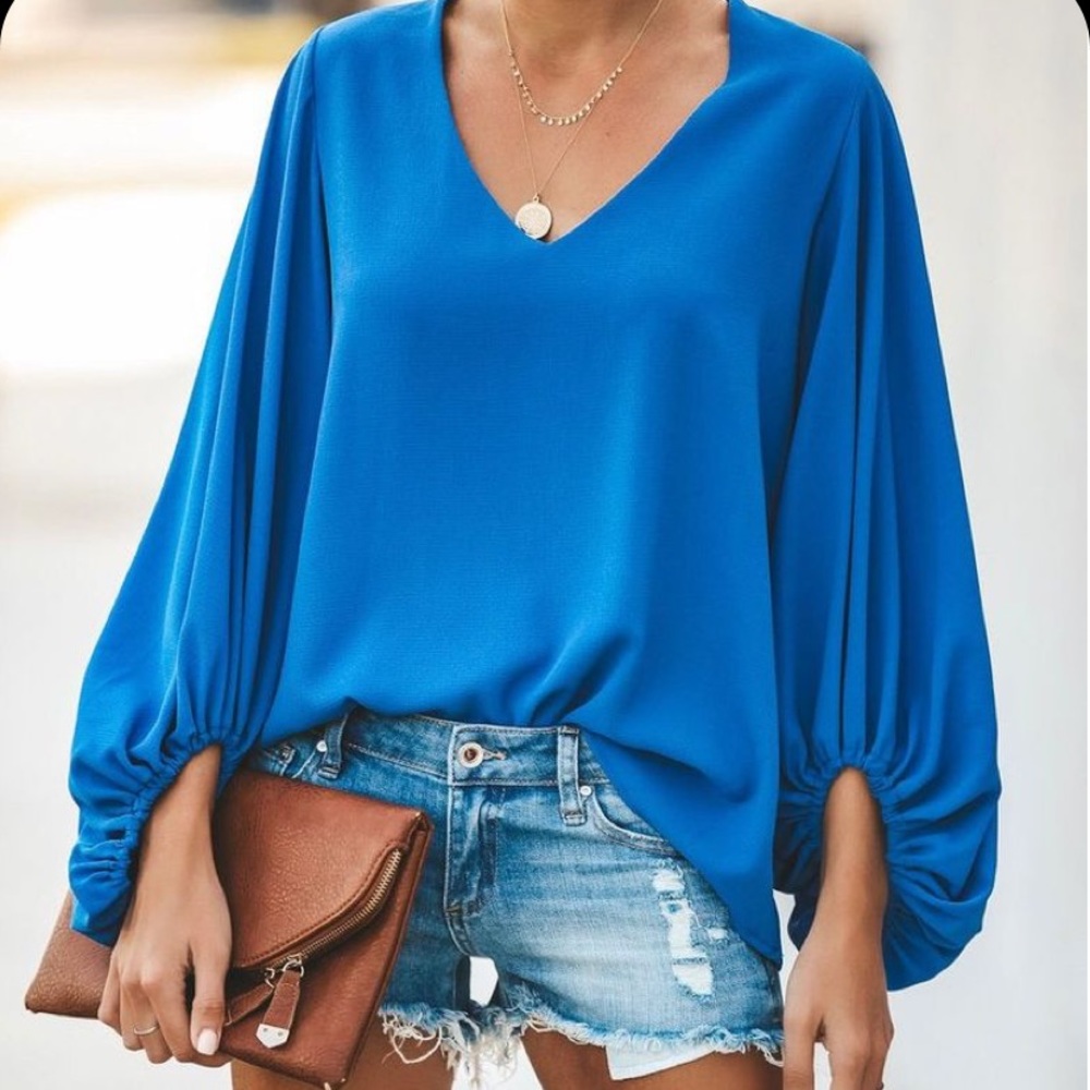 VICI Collection Balloon Sleeve Blouse Top Blue S